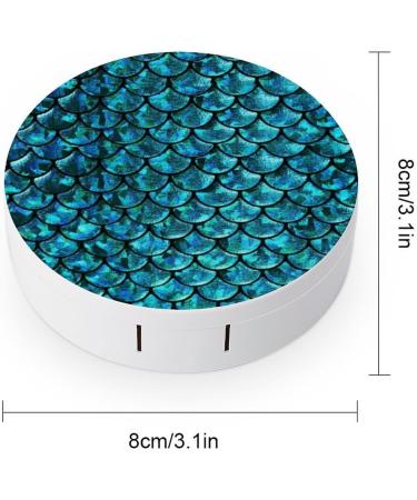 Mermaid Green Scales Cute Contact Lens Case - Travel Portable Round Storage Box with Mirror for Daily Use - Buy Online on GoSupps.com