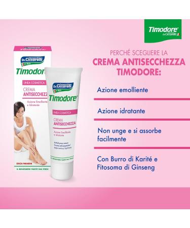 Timodore Anti-Dryness Cream Made with Shea Butter Softens and Moisturizes Dry Skin for Softer Feet and Legs 100% Made in Italy Dermatologically Tested 50 ml - Buy Online on GoSupps.com