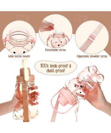 Cute Bear Water Bottles Set | Leak Proof with Straw, Large Capacity | Adjustable Shoulder Strap & Kawaii Stickers | Ideal for Kids, School, Office & Outdoor Activities - Brown/Pink - Buy Online on GoSupps.com