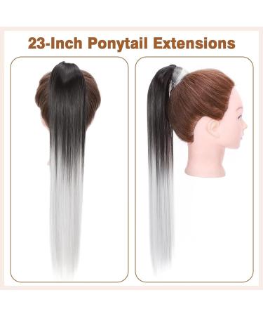 Tess Ombre Ponytail Extension 60cm | Dark Brown to Silver Gray Braid - 90g Smooth Long Hair Extensions - Buy Online on GoSupps.com