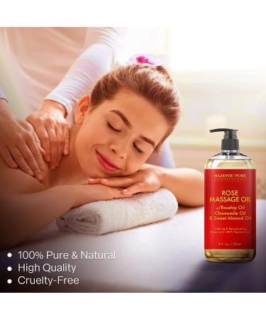 MAJESTIC PURE Rose Massage Oil - Hydrating, Calming & Relaxing Body Oil - Therapeutic Grade, Made in USA - 8 fl oz - Buy Online on GoSupps.com