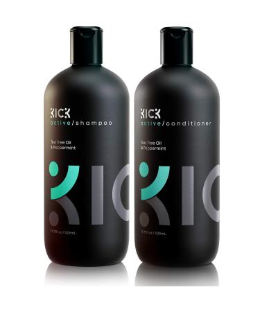 Kick Tea Tree & Peppermint Shampoo + Conditioner-Cleanse & Condition Bundle Itchy Scalp Treatment for Dandruff & Thinning Hair-High Performance Anti-Dandruff Anti-Hair Loss Care for Men and Women