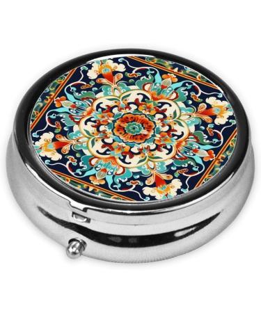 Colorful Floral Patterns Portable Metal Pill Box | Round Mini 3-Compartment | Ideal for Travel & Small Pills - Buy Online on GoSupps.com