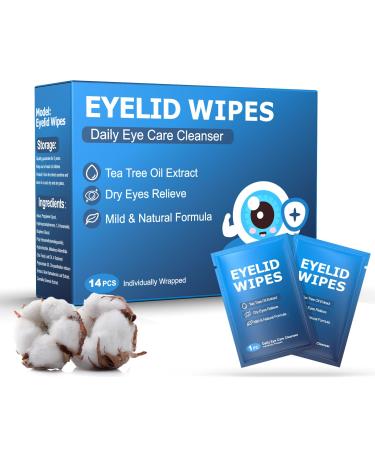 Tea Tree Oil Eyelid Wipes for Itchy & Dry Eyes Pre-Moistened Wipes for Styes & Blepharitis Daily Eye Cleansing Wipes Mild Formula Soothing for Sensitive Eyes Stay Hydrated Lid Wipes Pack of 14 Wipes-14