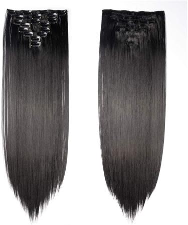 23 Inch Jet Black Clip-in Hair Extensions - 100% Synthetic Hair - 8pcs Set - Buy Online on GoSupps.com