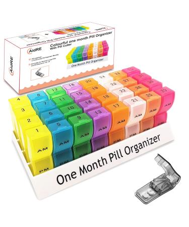 One Month Pill Organizer 2 Times a Day, CAidRE Monthly Pill Organizer AM/PM, Monthly Pill Box for Vitamins, Fish Oil, Supplement, 31 Day Pill Box Organizer, 31 Day Pill Case, 1 x Pill Cutter