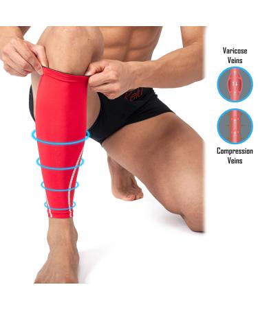 360 RELIEF Compression Calf Sleeves for Men and Women Sports | Shin Splints, Muscle Cramps, Workout Support | Running, Hiking, Marathon | Sizes M L XL, Red, Single Pack with Mesh Laundry Bag - Buy Online on GoSupps.com