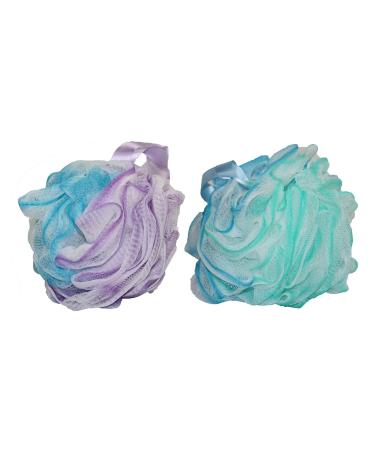 Bodylife Home Bath & Shower Scrunchies Body Pouf Blue Purple Green & White Mixed Colours 75g Twin pack