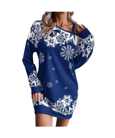 Christmas dress for women dress hoodie costume cartoon bag Christmas elk hooded mini sweater sweater dress blouse dresses Christmas dresses jumper narrow rock blue m