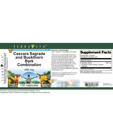Cascara Sagrada and Buckthorn Bark Combination - 450 mg (100 Capsules ZIN: 516370) - Buy Online on GoSupps.com