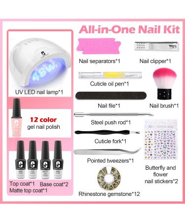Clara Colors Gel Nail Polish Set with UV Light - 12 Nude Pink Shades & Tools | Perfect Starter Kit for Beginners | Glossy & Matte Top Coat Included - Buy Online on GoSupps.com