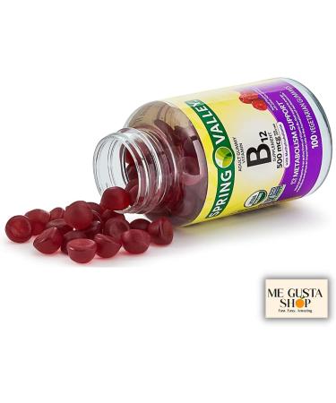 B12 500 mcg Spring Vallley Raspberry Flavor Gummy Vitamin B12 Gummies 100 ct (Pack of 1) + me Gusta Sticker - Buy Online on GoSupps.com