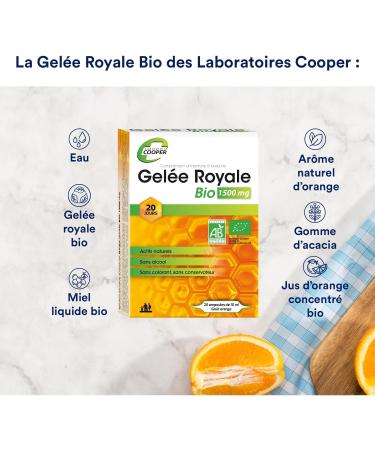 COOPER - Organic Royal Jelly 1500MG - Natural Active Ingredients Alcohol-free Color-Free Preservative Free - Made in France - x20 Ampoules of 10ML - Buy Online on GoSupps.com