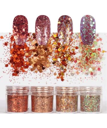 Laza Autumn Nail Glitter Set - 12 Colors Acrylic Powder Sequin for Gel Polish & Nail Art - Retro Copper Iridescent Flake Paillette Sparkle - 120g Golden Age Collection - Buy Online on GoSupps.com
