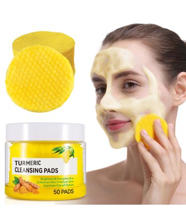 Turmeric Cleansing Pads Turmeric Cleansing Exfoliating Pads for Dark Spots Face Turmeric Pads Helps Balance Skin Oil And Water Gentle Cleanser for All Skin Types - 50 Count yellow