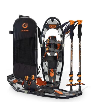 G2 21/25/30 Inches Light Weight Snowshoes for Women Men Youth, Set with Trekking Poles, Carrying Bag, Snow Baskets, Special EVA Padded One-Pull Binding, Heel Lift, Toe Box, Orange/Blue/Red Available Orange 25"(Up to 200lbs)
