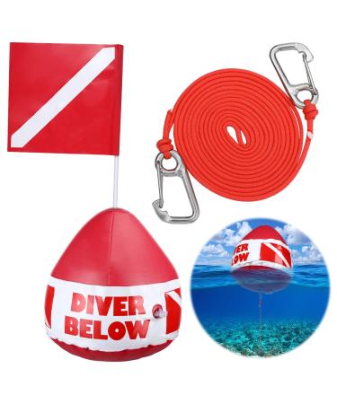 Maitys 2 Pieces Heavy Duty PVC Dive Flag Float Freediving Rope Set Inflatable Signal Floater with Dive Flag Freediving Lanyard Leash for Snorkeling Water Sport Signaling Swimming Boating Fishing