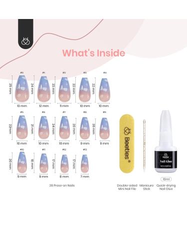 Bettles Press On Nails - Medium Coffin Soft Gel Ombre | 28pcs 14 Sizes Natural & Reusable Stick On Nails with Glue - Cloudy Lullaby - Buy Online on GoSupps.com