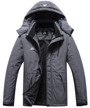 Men's Mountain Waterproof Ski Jacket Windproof Rain Windbreaker Winter Warm Hooded Snow Coat Dark Gray-02 X-Large