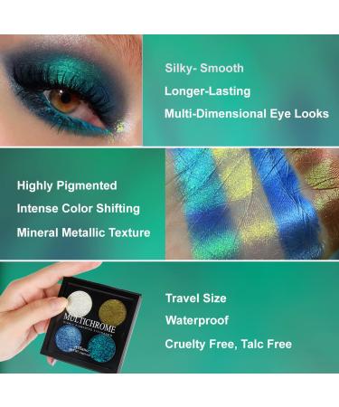 Afflano Multichrome Blue Green Eyeshadow Palette - Pigmented Duo Chrome Glitter for Hazel & Green Eyes | Shimmery Holographic Makeup - Buy Online on GoSupps.com