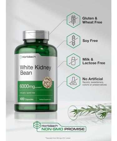 Horb ach White Kidney Bean Extract Capsules | 6000mg | 400 Count | Non-GMO & Gluten Free - Buy Online on GoSupps.com
