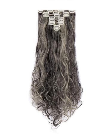 Clip in extensions hair extension like real hair synthetic hair part 8 tressen 18 clips for complete full head hair extensions 60cm wavy natural black & bleach blond 60 cm natural black & bleach blond