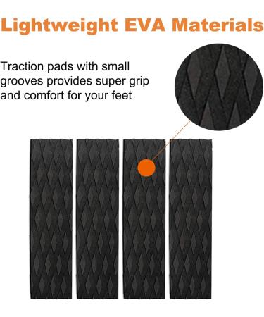 4-Piece Black Surfboard Traction Pads - Anti-Slip Front Pad for Surfboards, Skimboards, Shortboards, Longboards, and Kayak - Buy Online on GoSupps.com