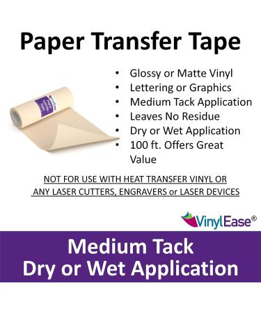Vinyl Ease 12inch x 100 feet roll of Paper Transfer Tape with a Medium to High Tack Layflat Adhesive. Works with a Variety of Vinyl. Great for Decals  Signs  Wall Words and More. American Made V0821 - Buy Online on GoSupps.com