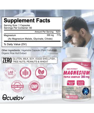 Triple Magnesium Complex Supplement 300mg Magnesium (Glycinate Malate & Citrate) Complex for Muscles Nerves Bone & Energy | Vegan Non-GMO | 60 Capsules - Buy Online on GoSupps.com