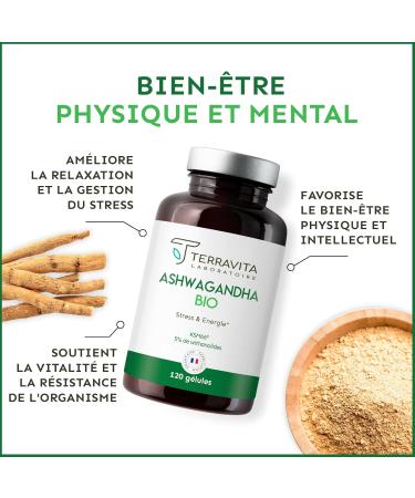 ORGANIC ASHWAGANDHA KSM-66 | Extra Strong Dosage 1200 mg | 5% Withanolides | Sleep Vitality Stress & Memory | No Controversial Excipients | 120 Vegan Capsules | Made in France | Terravita - Buy Online on GoSupps.com
