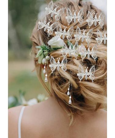 8 Pcs 3D Moving Butterfly Hair Clips & 2 Pcs Tassel Barrettes Set - Cute Fluttering Butterfly Hair Accessories for Women & Girls - Perfect for Bride, Wedding, 90s Styling - Silver - Buy Online on GoSupps.com