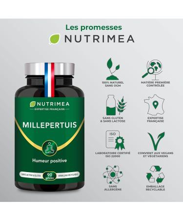 St. John's Wort - Highly Concentrated Titled Extract with Hypericin - 500mg - 100% Natural - Anti-Depression Good Mood Anti-Stress & Sleep - 90 Vegan Capsules - Nutrimea - Made in France - Buy Online on GoSupps.com