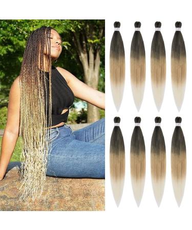 Meiersi Ombre Pre Stretched Braiding Hair 36 Inch Long 8 Packs Brown Blonde Easy Braids Yaki Straight Hot Water Setting Synthetic Extensions for Crochet Twist(1B/27/613) 36 Inch-8Pcs 1B-27-613