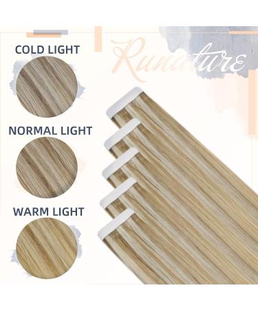 RUNATURE Ash Brown Highlight Platinum Blonde Tape in Hair Extensions | Human Hair Blonde Tape Extensions | Straight 12 Inch 30g | #8P60 - Buy Online on GoSupps.com