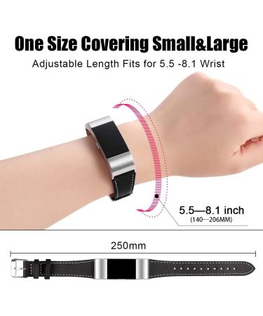 Mornex Replacement Leather Band for Fitbit Charge 2 - Classic Black 5.5-8.1 Inch - Buy Online on GoSupps.com
