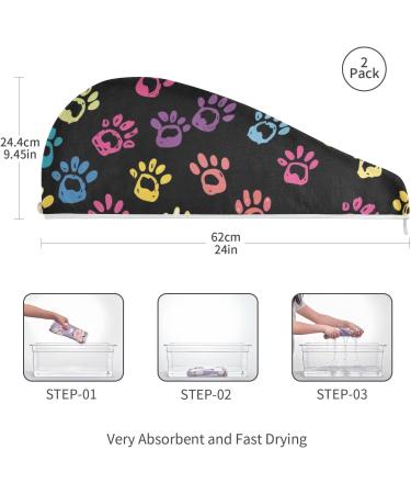 Colorful Doodle Paw Print Hair Towel 2 Pack | Super Absorbent Quick Dry Hair Turbans for Women & Girls Perfect Hair Drying Solution - Buy Online on GoSupps.com