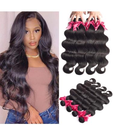 LUXEDIVA Brazilian Virgin Body Wave Hair 4 Bundles (18 20 22 24  400g/14.1OZ  Natural Black) 100% Unprocessed Brazilian Human Hair Extensions Body Wave 18/20/22/24 Inch Bundle Deals