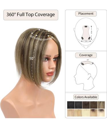 10 Inch Human Hair Topper for Thinning Hair Women - 4/27# Medium Brown with Warm Highlights - Buy Online on GoSupps.com
