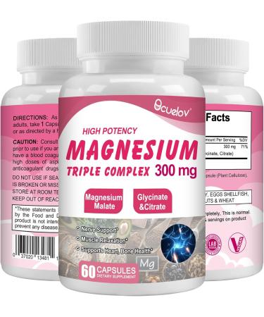 Triple Magnesium Complex Supplement 300mg Magnesium (Glycinate Malate & Citrate) Complex for Muscles Nerves Bone & Energy | Vegan Non-GMO | 60 Capsules - Buy Online on GoSupps.com
