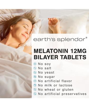 Earth's Splendor Melatonin 12 MG Bilayer Tablets Sleep Aid Supplement 60 Count - 2 Month Supply Melatonin - Buy Online on GoSupps.com