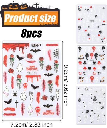 8 Sheets Halloween Nail Stickers Self Adhesive Nail Design Stickers Skeleton Bat Spider Web Witch Ghost Nail Stickers for Halloween Party - Buy Online on GoSupps.com