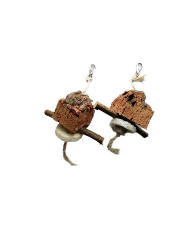 Picking stone set of 2 cork picking stones for hanging with practical perch budgies and other small birds