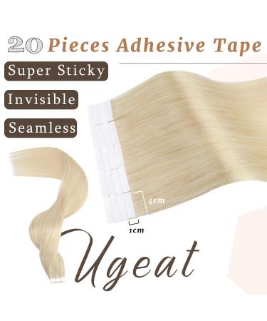 Ugeat Seamless Real Hair Tape Extensions - Blonde #60 50cm | 20 Adhesive Strips 50g - Premium Quality Hair Enhancements - Buy Online on GoSupps.com