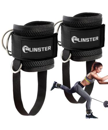 Linster foot loop cable pull for cable fitness with fixed rope kickbacks foot loop with 4 D-rings and neoprene (2 pieces) Ankle Straps for women and men buttocks and leg training black