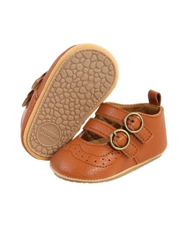 Baby Girls First Walking Shoes Mary Jane PU Leather Anti-Slip Princess Shoes Infant Baby Shoes 6-12 Months F Brown