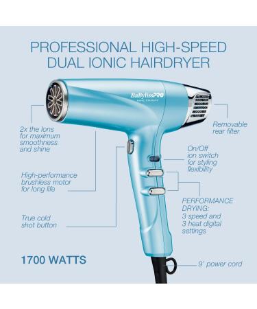 BaBylissPRO Nano Titanium Dual Ionic Lightweight High Speed Hairdryer with 2 Nozzles Diffuser and Straightening pick Black - Buy Online on GoSupps.com