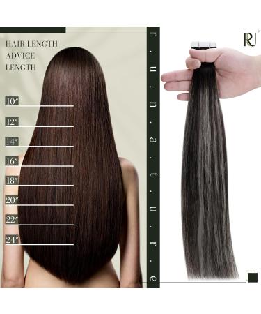 Runature Real Hair Extensions - 60cm Black Ombre with Silver - Invisible Tape 20 Pieces Smooth Balayage #1B/S/1B - Buy Online on GoSupps.com