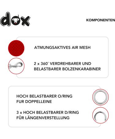 DDOXX Airmesh Dog Leash - 2m 3-Way Adjustable for All Dog Sizes - Red M (2.5 x 200 cm) - International Shipping Available - Buy Online on GoSupps.com