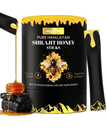 Himalayan Shilajit Honey Sticks for Men: Shilajit for Women with Organic Honey and Saffron 30 Sticks for Energy Boost & Immune Support, 85+ Trace Minerals, 75%+ Fulvic Acid