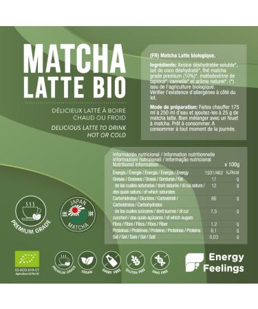 Energy Feelings Organic Matcha Latte 200g Premium Matcha Tea Powder Gluten Free No Added Sugar Organic Green Tea from Jap - Buy Online on GoSupps.com